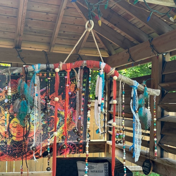 Handmade Boho Style Wind Chimes | Tiny Bells | Yard Art | Earthy Outdoor Decor - Picture 4 of 14